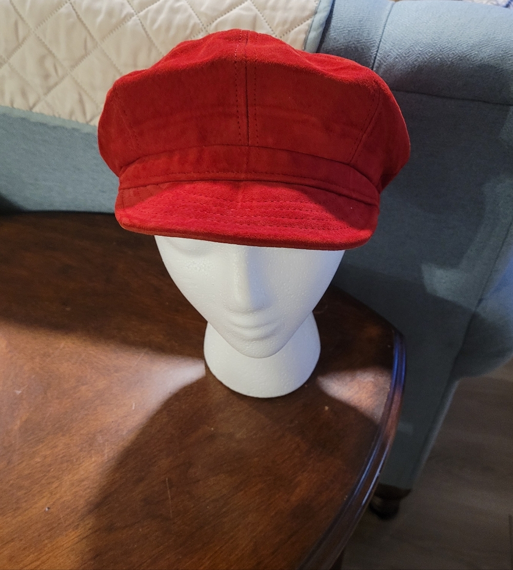 Newsboy Bakerboy Gatsby Cap Red Suede Medium - Picture 7 of 12